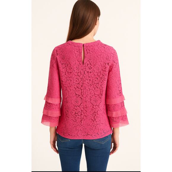 J.Crew Womens XS Pink Floral Lace Top Ruffle Sleeve Reimagined Collection - Picture 4 of 11